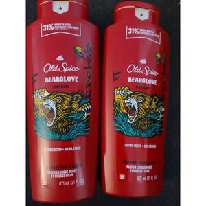 2x Old Spice Bear Glove Lasting Scent & Rich Leather Body Wash Lotion (J2)